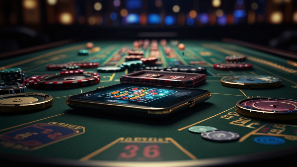 Mehrere Android-Geräte mit APK-Installation auf dunklem Casinotisch