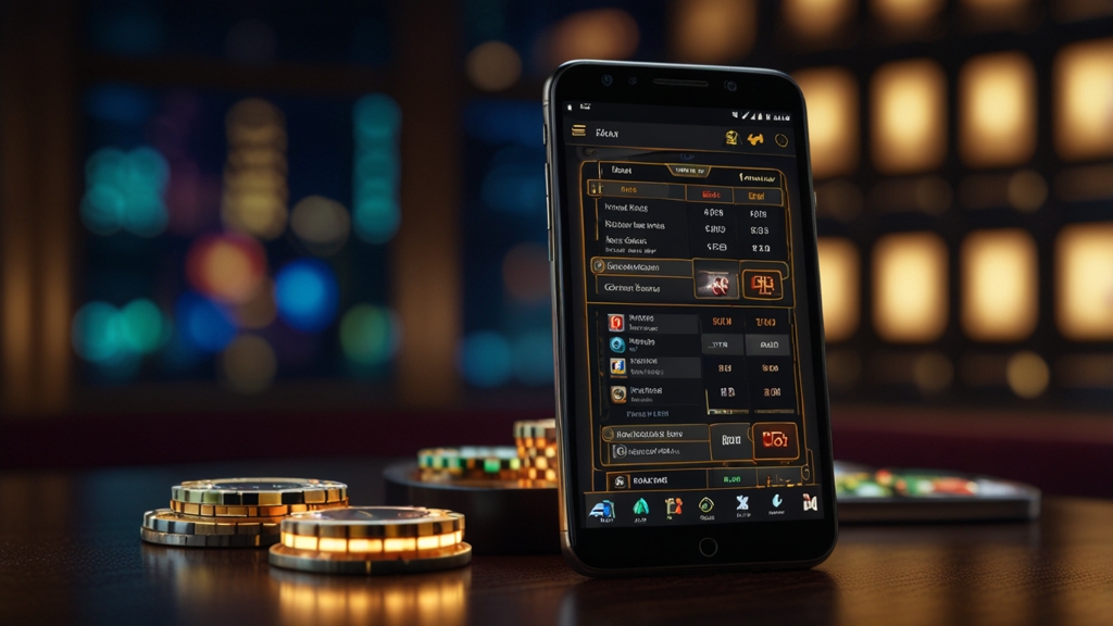 APK-Datei über Smartphone und Tablet in dunkler Casino-Optik